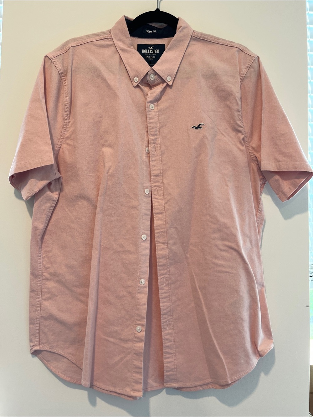 Hollister Slim Fit Short-Sleeve Button-Down Shirt - Light Pink